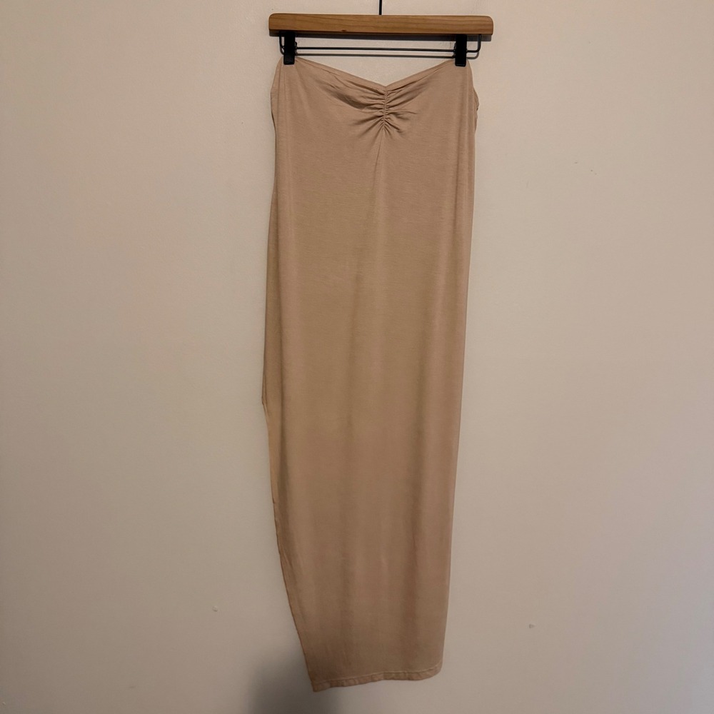 Georgia Hardinge strapless knit dress tan 18 bamboo resort vacation festival